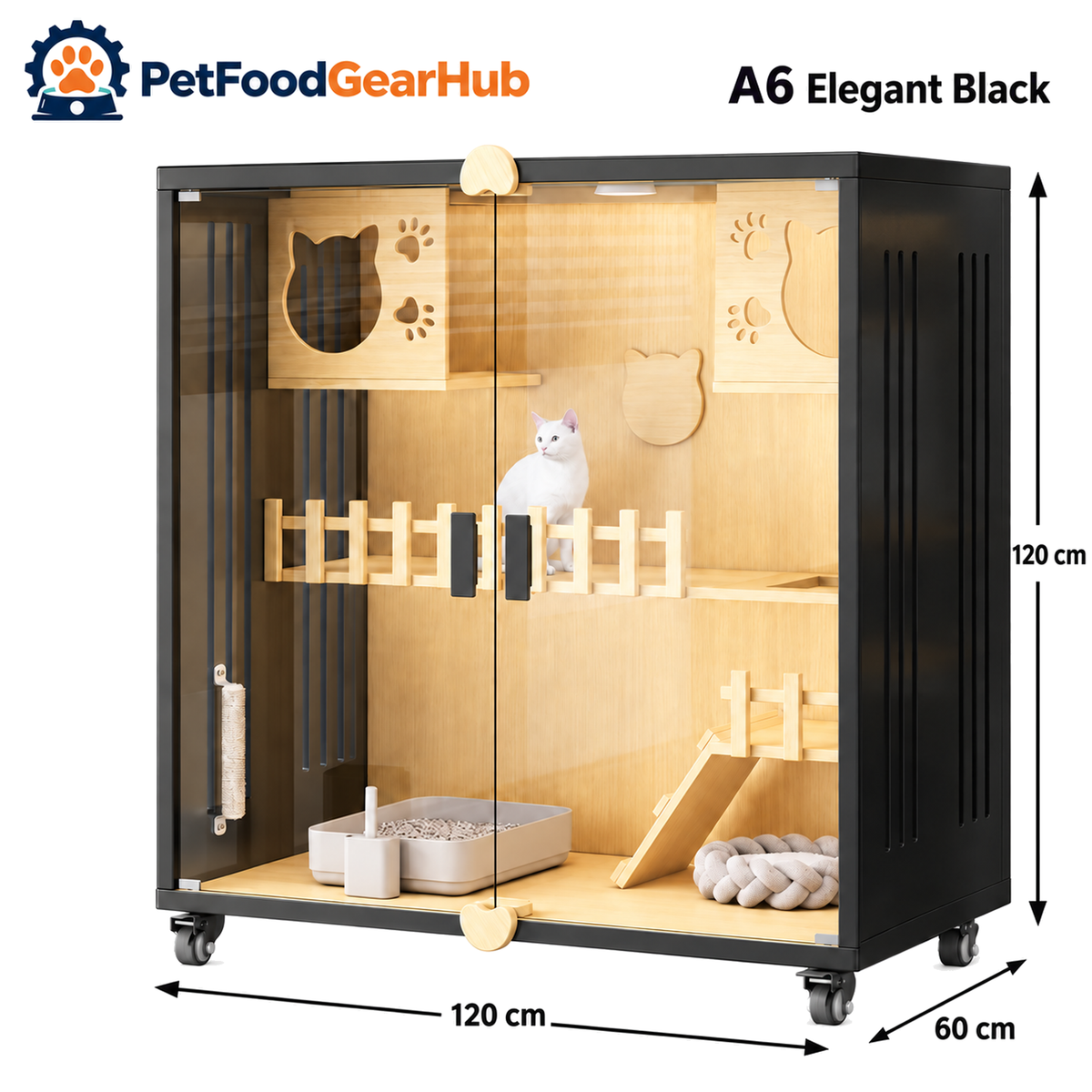PetFoodGearHub Clear-Front Cat Enclosure A6,  Black - product view