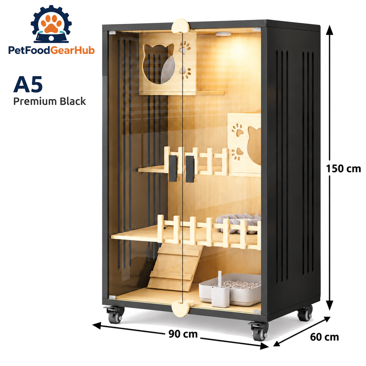 PetFoodGearHub Clear-Front Cat Enclosure A5,  Black - product view