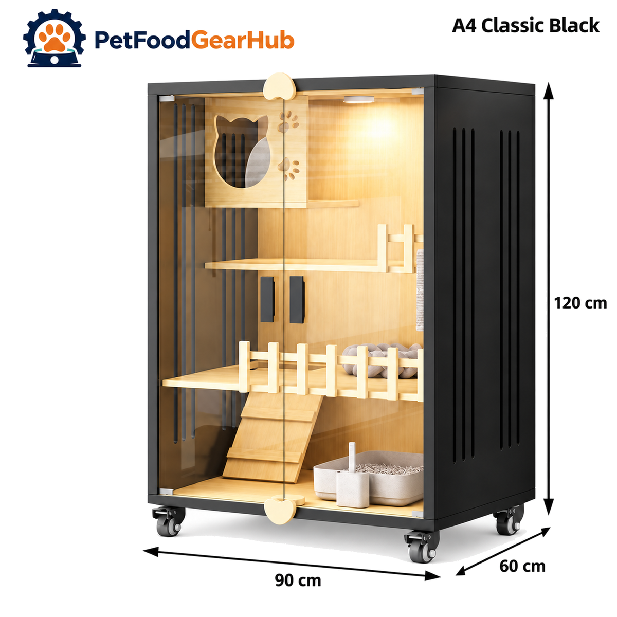 PetFoodGearHub Clear-Front Cat Enclosure A4,  Black - product view