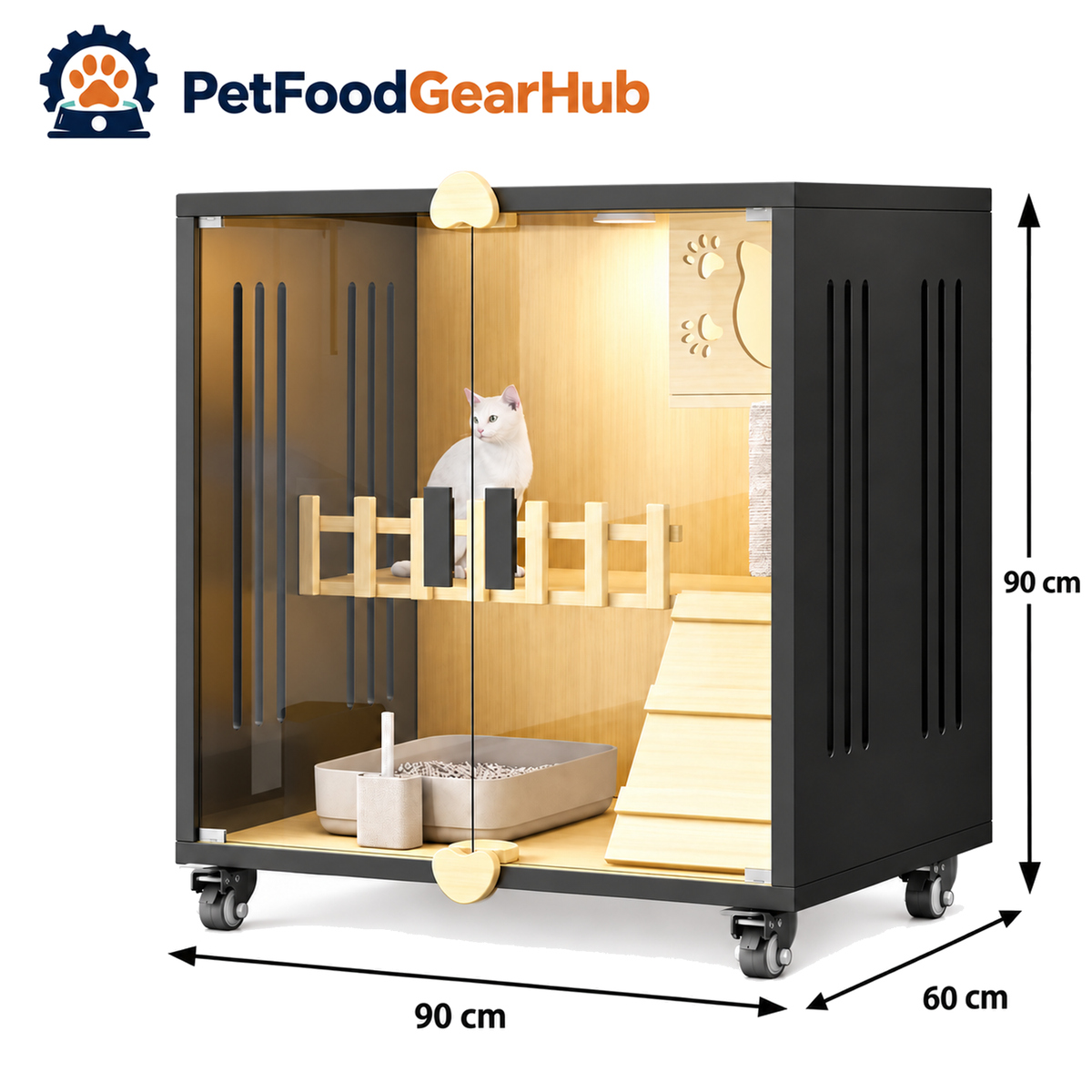 PetFoodGearHub Clear-Front Cat Enclosure A3,  Black - product view