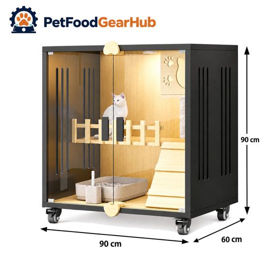 PetFoodGearHub Clear-Front Cat Enclosure A3,  Black - product view
