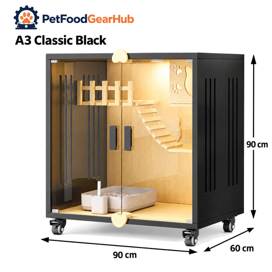 PetFoodGearHub Clear-Front Cat Enclosure A3,  Black - product view