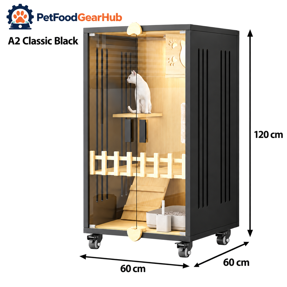 PetFoodGearHub Clear-Front Cat Enclosure A2,  Black - product view