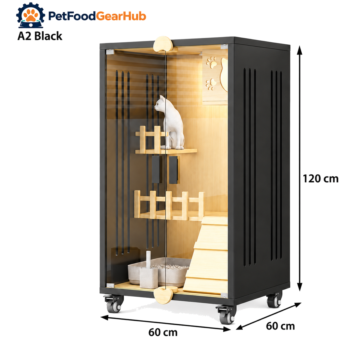 PetFoodGearHub Clear-Front Cat Enclosure A2,  Black - product view