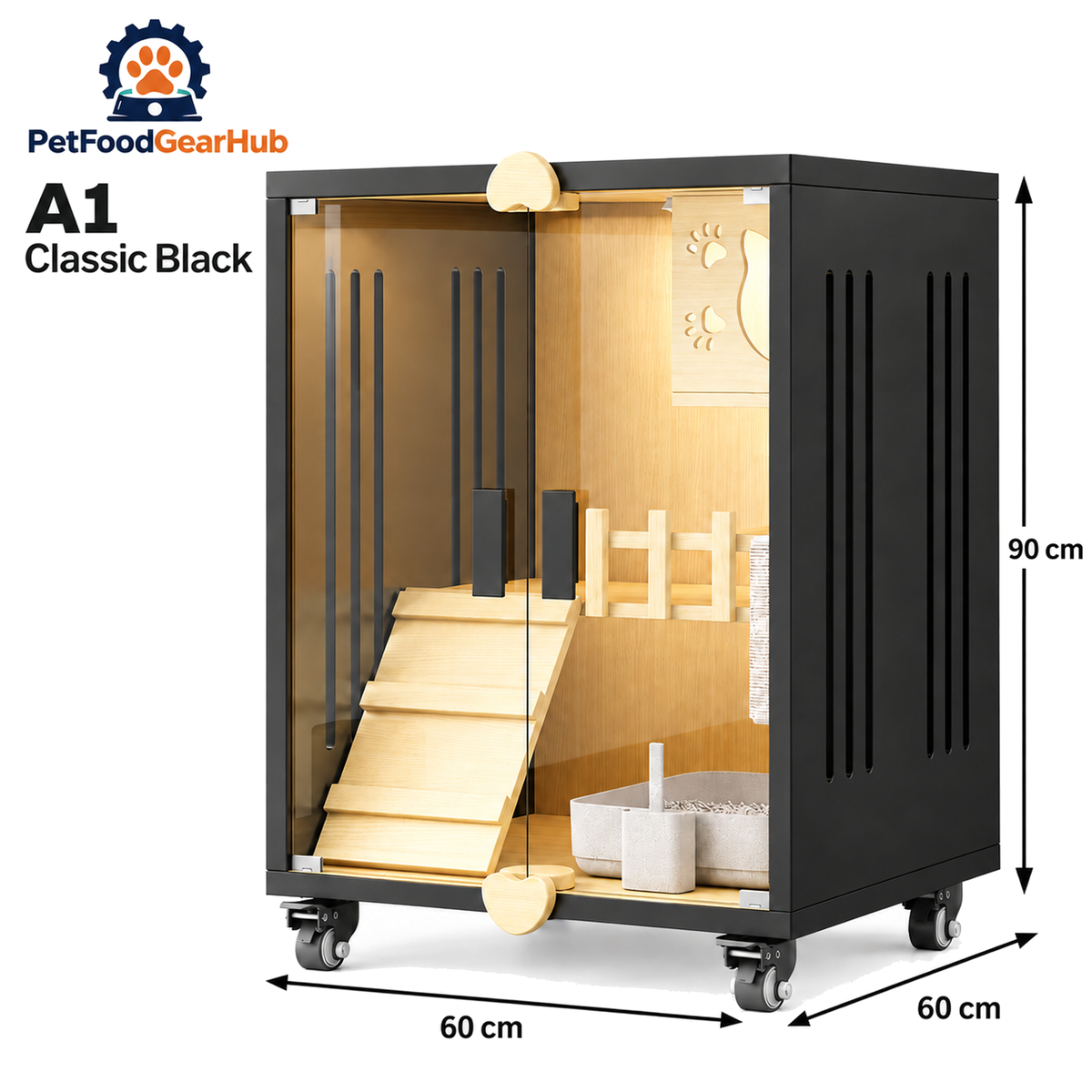 PetFoodGearHub Clear-Front Cat Enclosure A1,  Black - product view