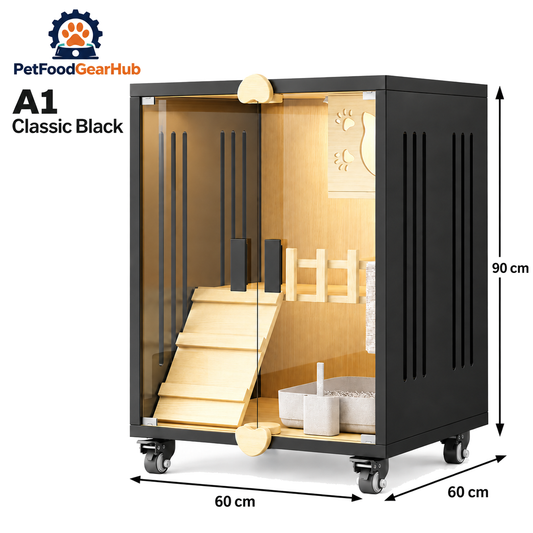 PetFoodGearHub Clear-Front Cat Enclosure A1,  Black - product view