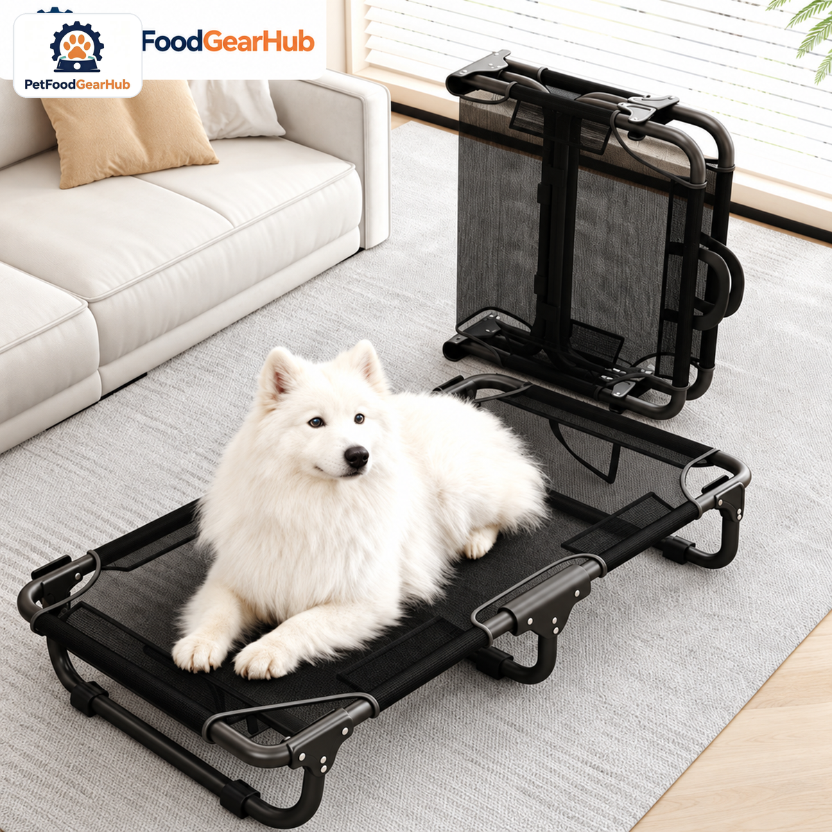 PetFoodGearHub Folding Elevated Dog Bed, XL, 120 × 70 × 22 cm (47.2 × 27.6 × 8.7 in) — product image 2
