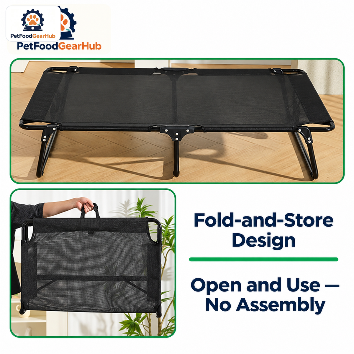 PetFoodGearHub Folding Elevated Dog Bed, M, 90 × 60 × 22 cm (35.4 × 23.6 × 8.7 in) — product image 3