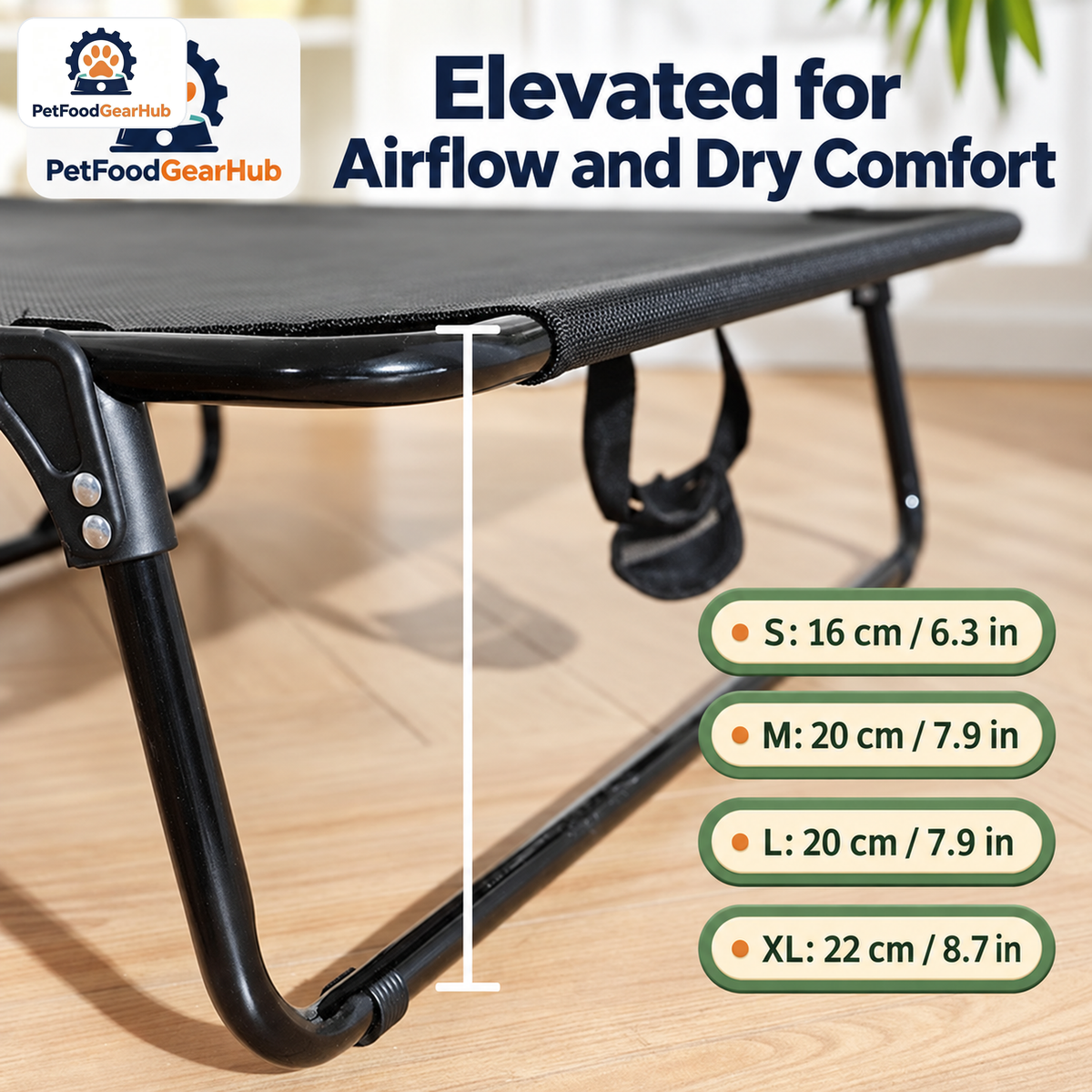 PetFoodGearHub Folding Elevated Dog Bed, L, 106 × 70 × 22 cm (41.7 × 27.6 × 8.7 in) — product image 5