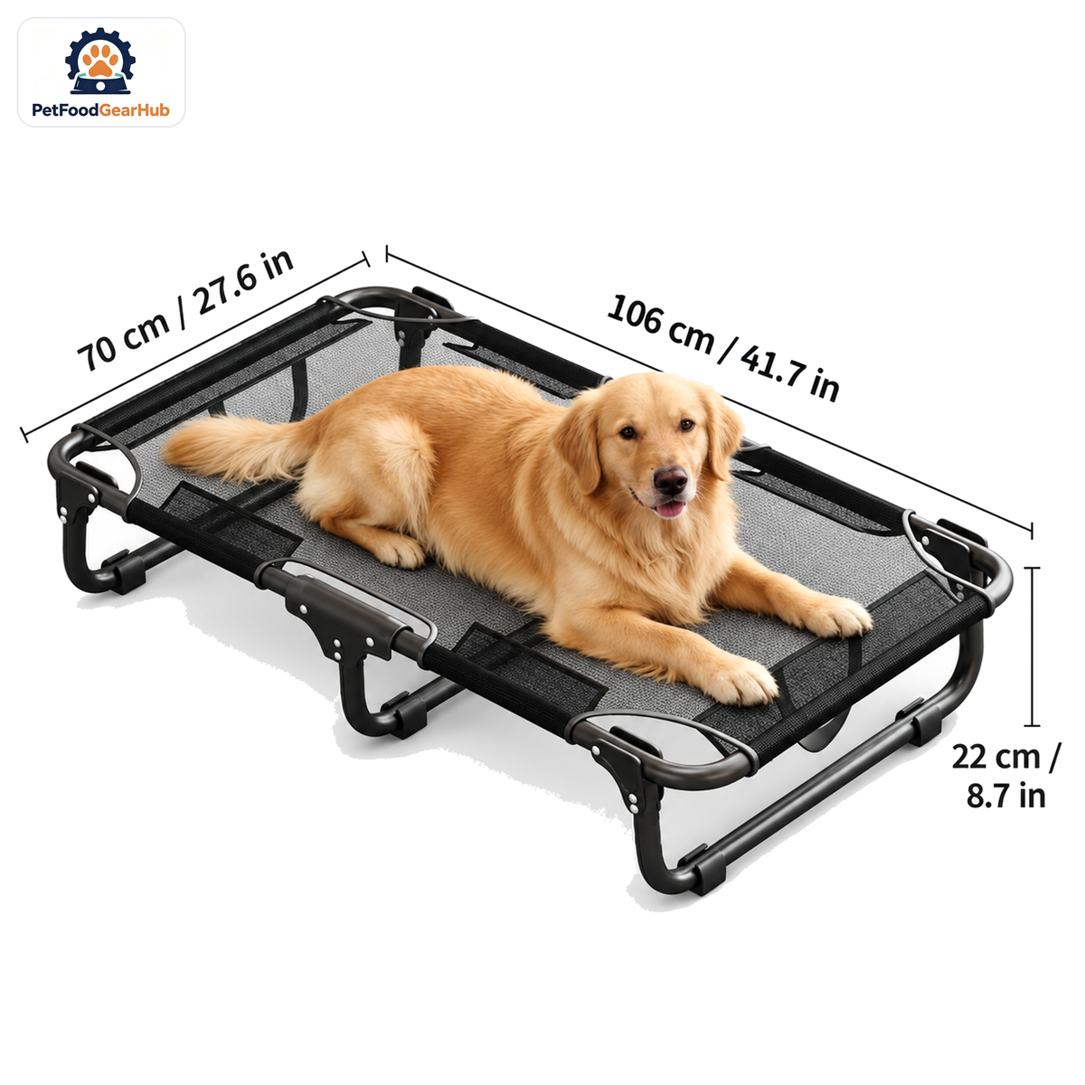 PetFoodGearHub Folding Elevated Dog Bed, L, 106 × 70 × 22 cm (41.7 × 27.6 × 8.7 in) — product image 1