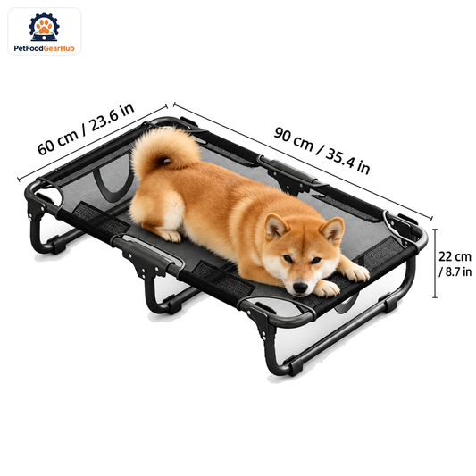 PetFoodGearHub Folding Elevated Dog Bed, M, 90 × 60 × 22 cm (35.4 × 23.6 × 8.7 in) — product image 1