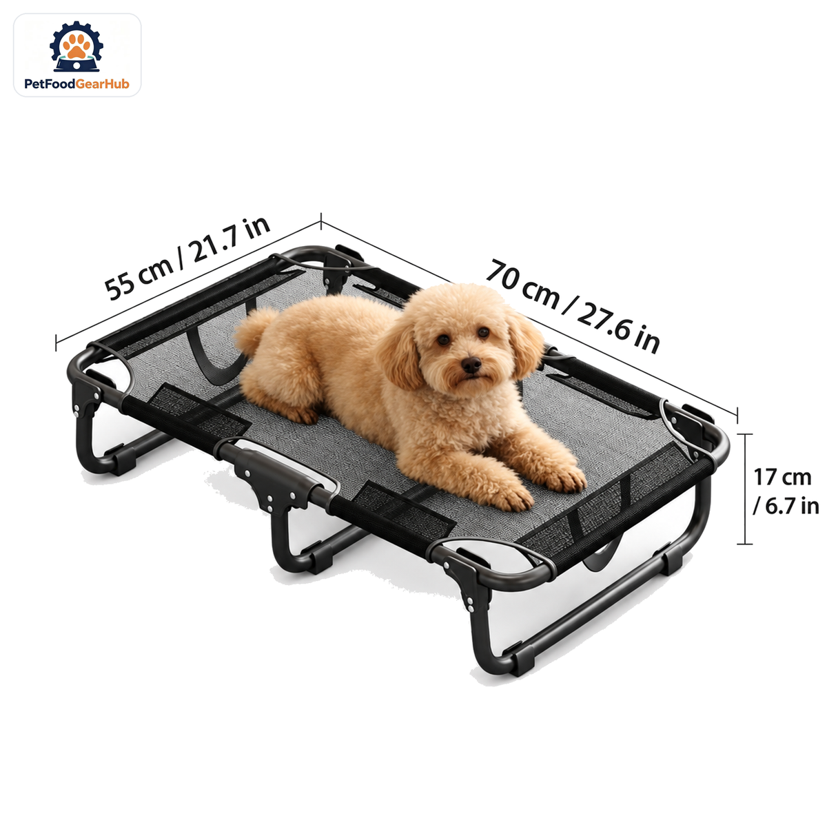 PetFoodGearHub Folding Elevated Dog Bed, S, 70 × 55 × 17 cm (27.6 × 21.7 × 6.7 in) — product image 1