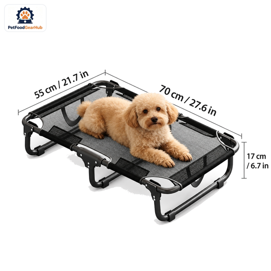 PetFoodGearHub Folding Elevated Dog Bed, S, 70 × 55 × 17 cm (27.6 × 21.7 × 6.7 in) — product image 1