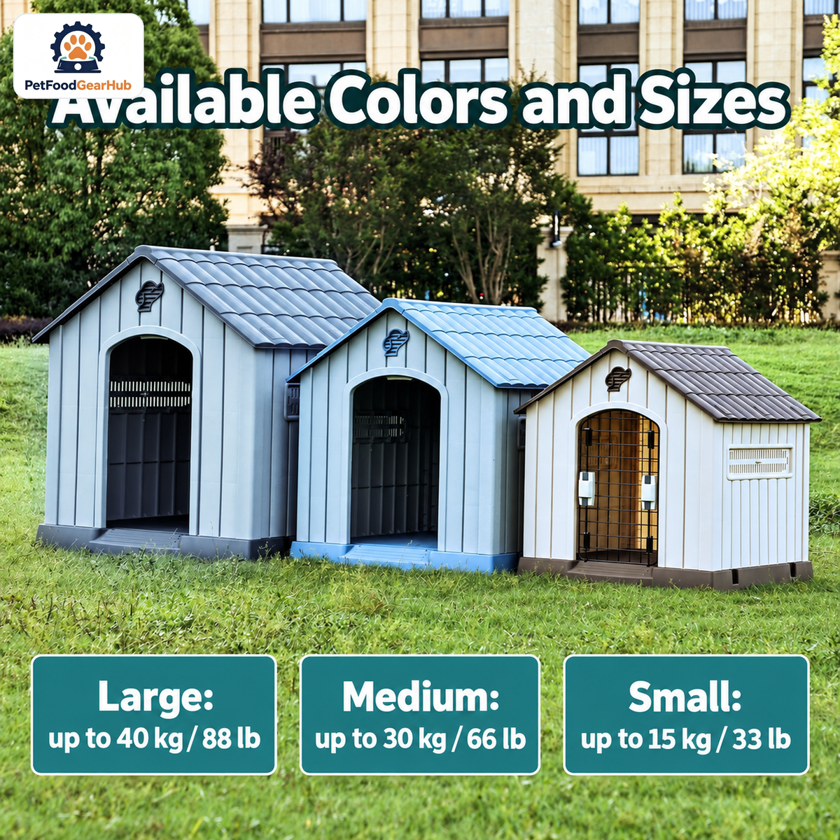 PetFoodGearHub Model 491S Outdoor Dog House, Gray with Dark Gray Roof, Small, Iron Door — product image 3