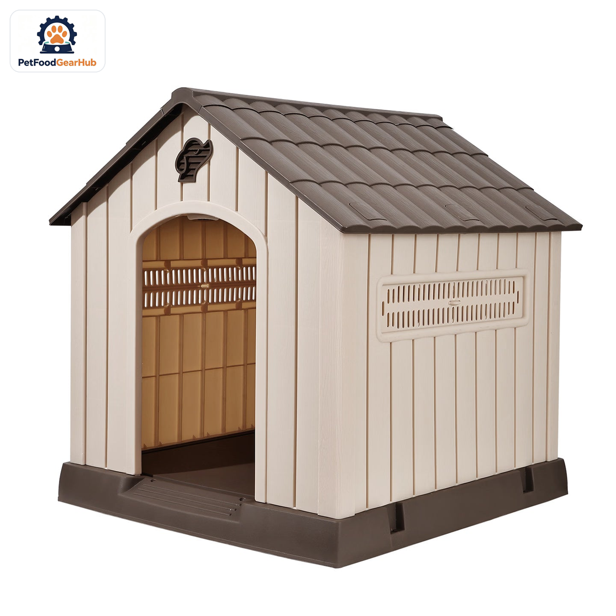 PetFoodGearHub Model 491S Outdoor Dog House, Gray with Dark Gray Roof, Small, Iron Door — product image 6