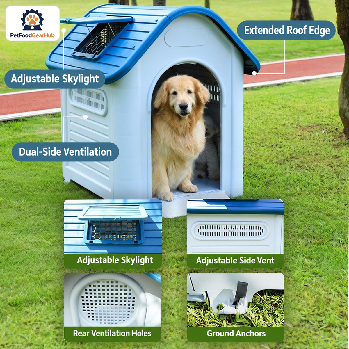 PetFoodGearHub Model 419 Outdoor Dog House, Large, Skylight + Toilet Tray — product image 5
