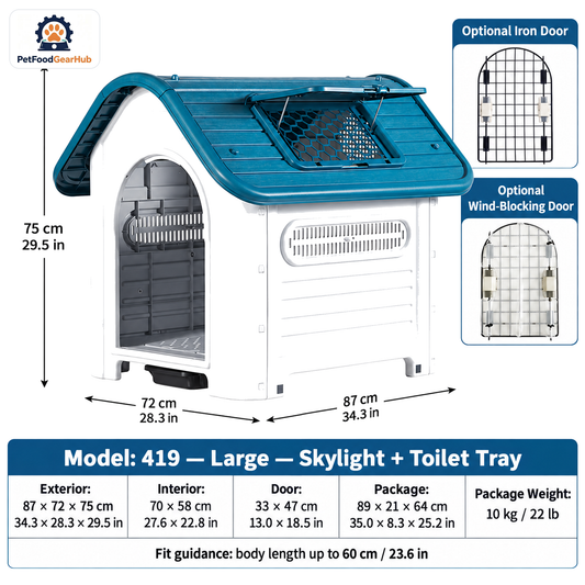PetFoodGearHub Model 419 Outdoor Dog House, Large, Skylight + Toilet Tray — product image 1