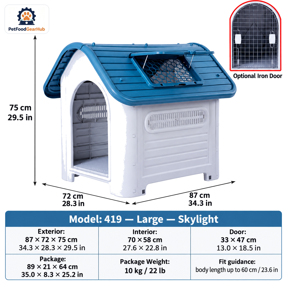 PetFoodGearHub Model 419 Outdoor Dog House, Large, Skylight — product image 1