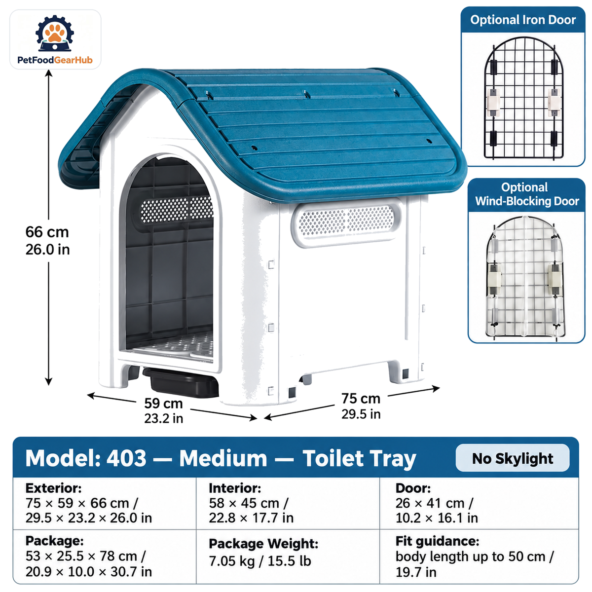 PetFoodGearHub Model 403 Outdoor Dog House, Medium, Toilet Tray — product image 1