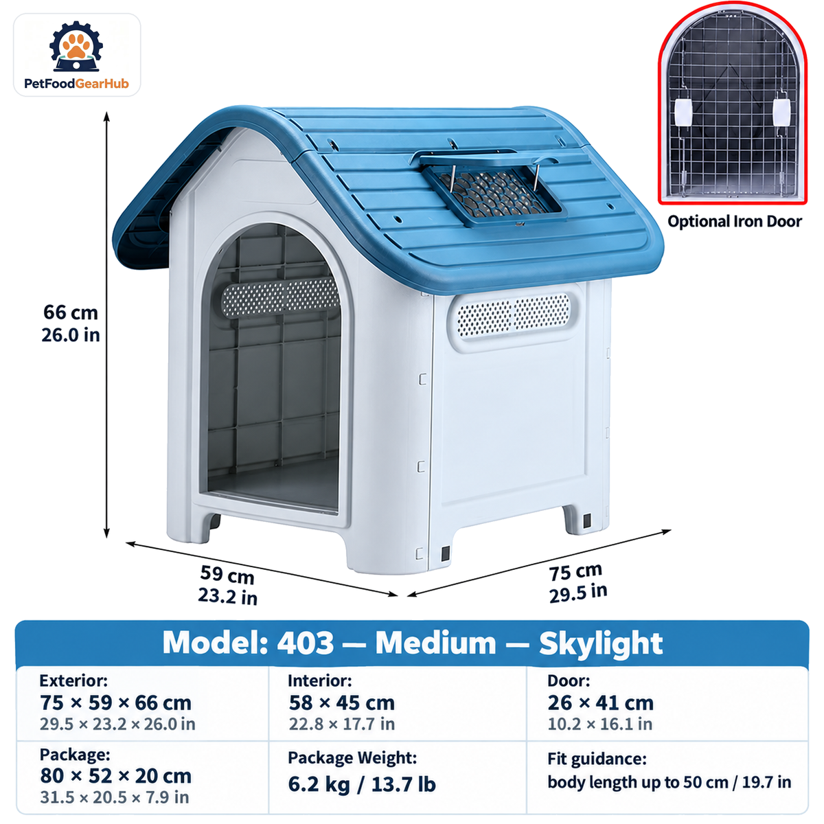PetFoodGearHub Model 403 Outdoor Dog House, Medium, Skylight — product image 1
