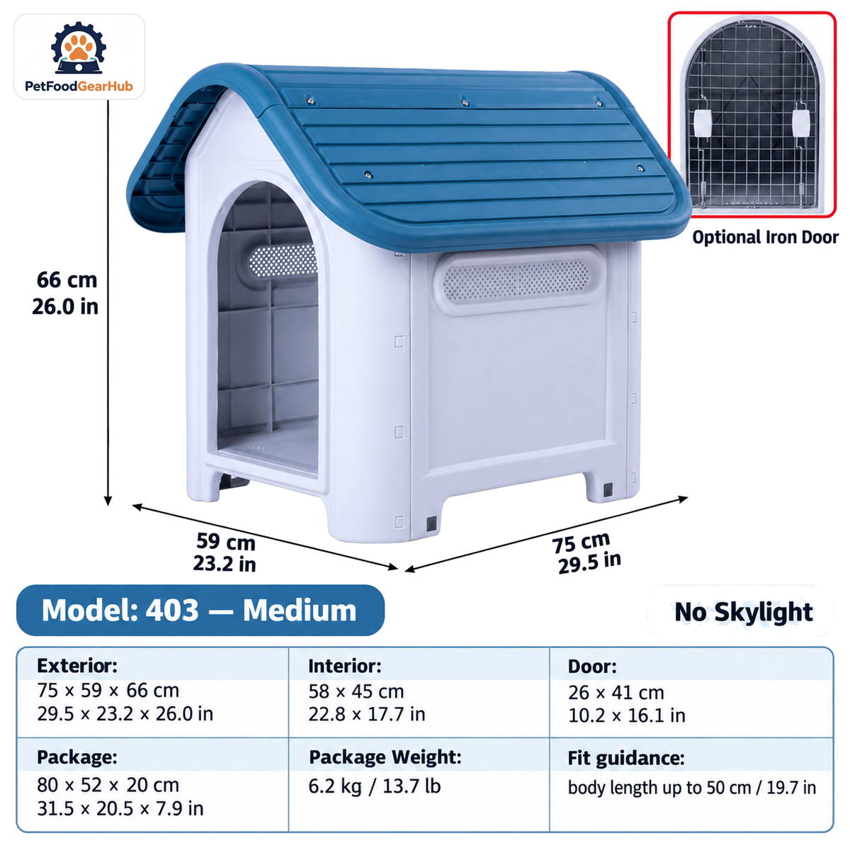 PetFoodGearHub Model 403 Outdoor Dog House, Medium, No Skylight — product image 1