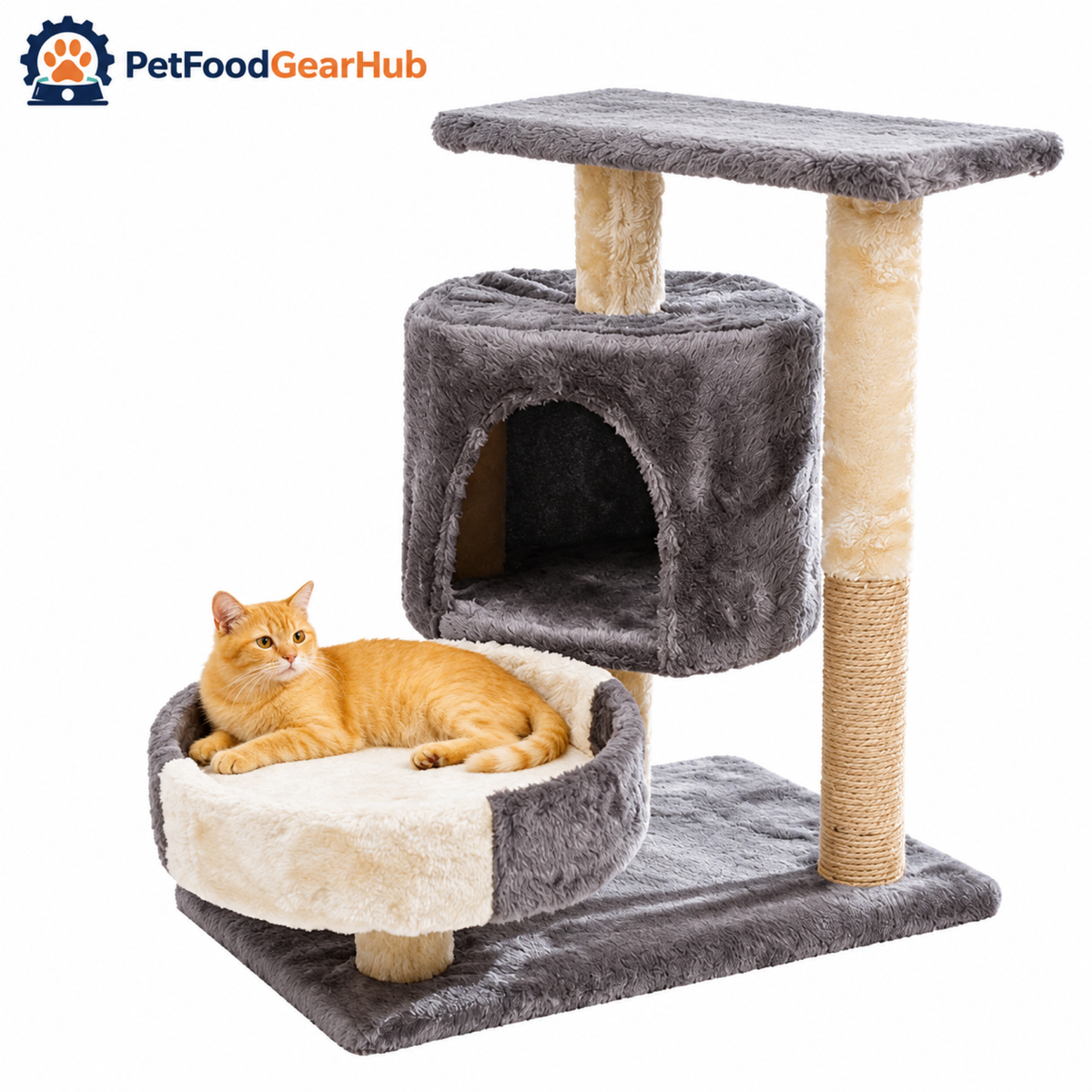PetFoodGearHub Compact Cat Tree with Condo and Round Bed - product view