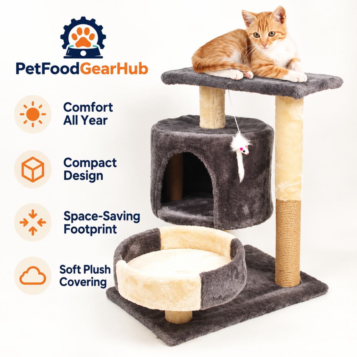 PetFoodGearHub Compact Cat Tree with Condo and Round Bed - product details