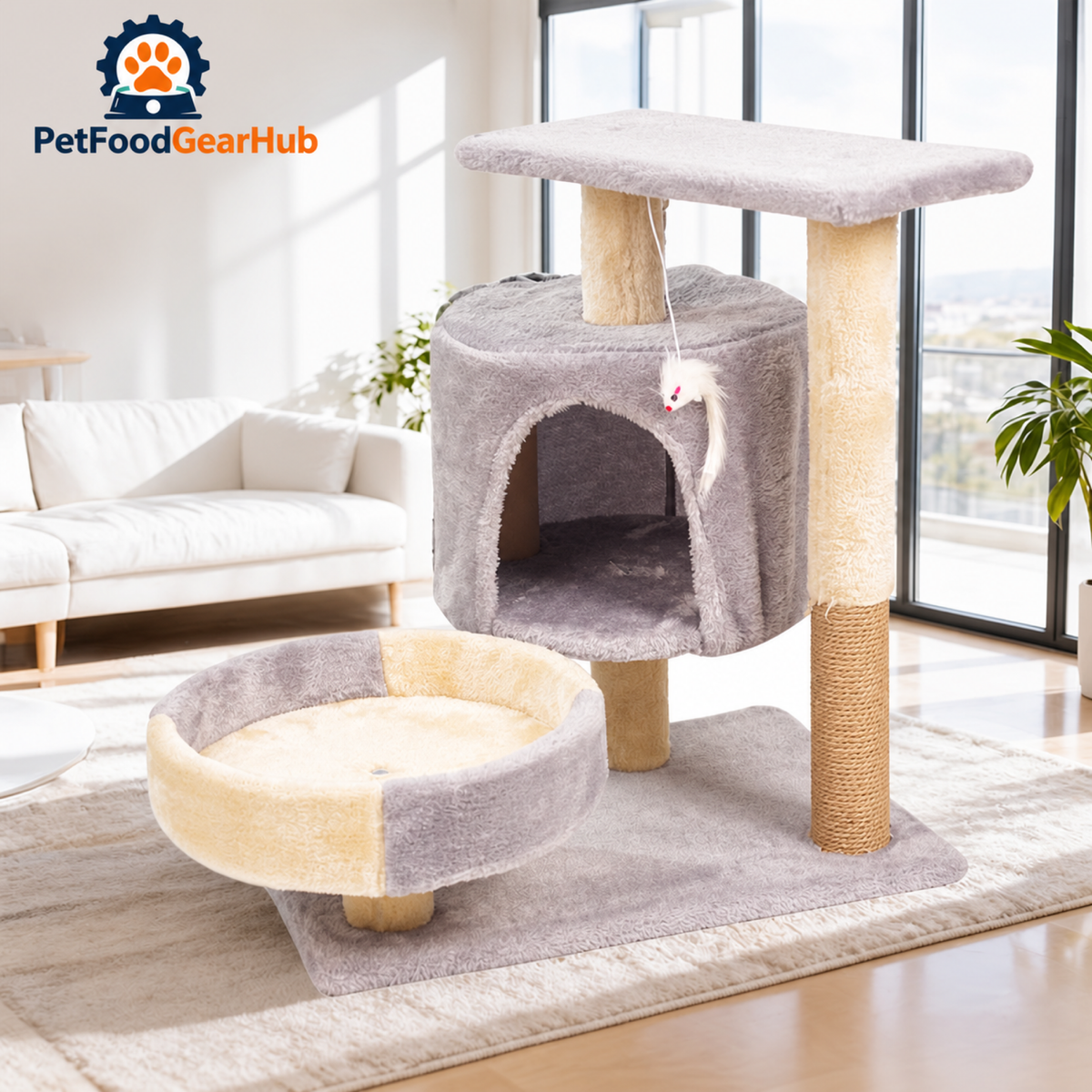 PetFoodGearHub Compact Cat Tree with Condo and Round Bed - product details