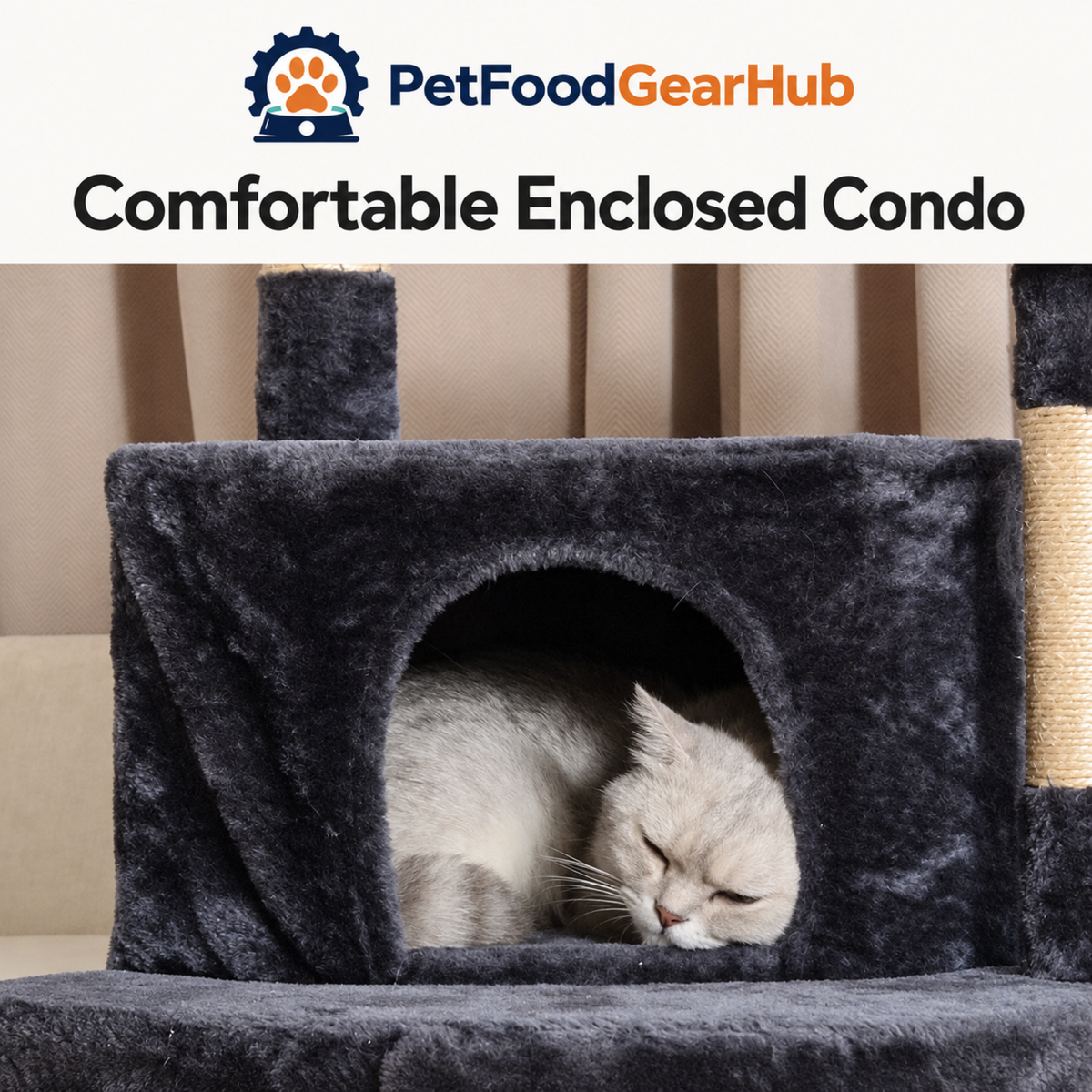 PetFoodGearHub Compact Multi-Level Cat Tree with Enclosed Condo - product details