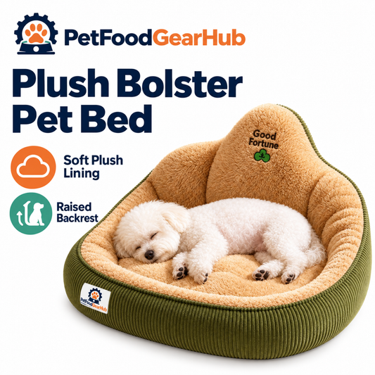 PetFoodGearHub Plush bolster pet bed with raised backrest and soft lining