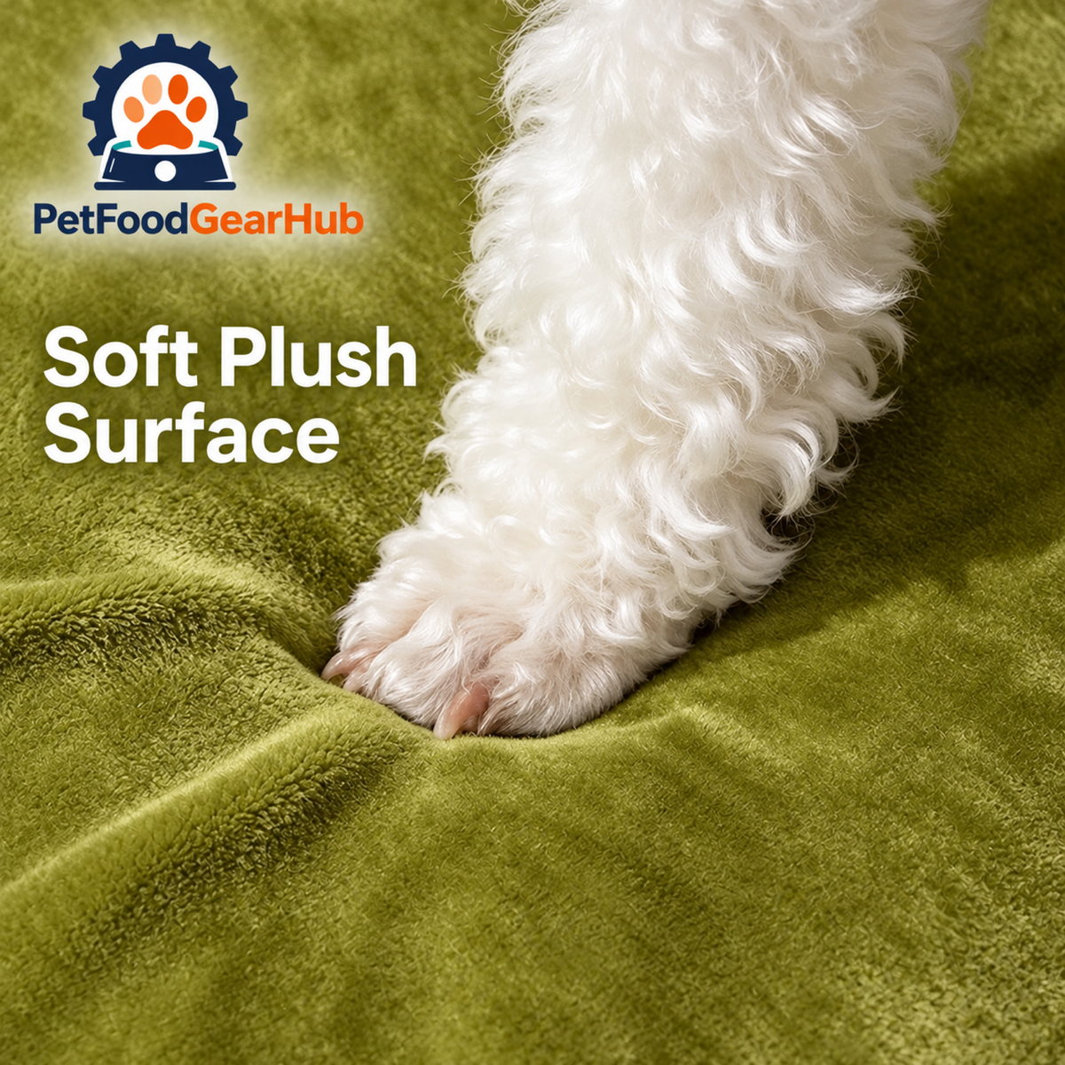 PetFoodGearHub Green plush pet bed fabric close-up