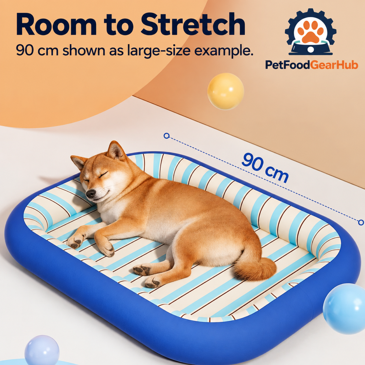 PetFoodGearHub XXL blue pet bed shown with a 90 cm length
