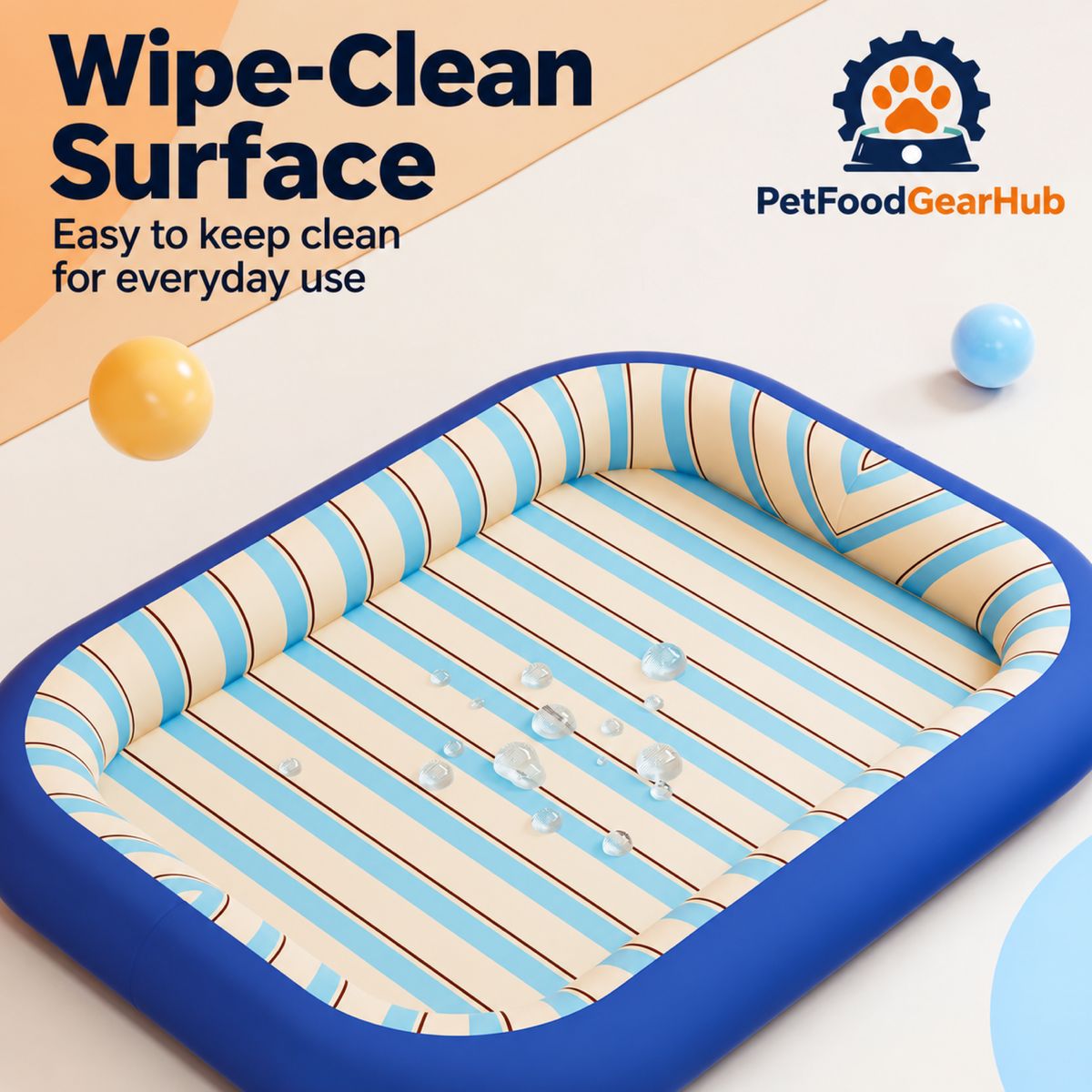 PetFoodGearHub Wipe-clean blue pet bed surface