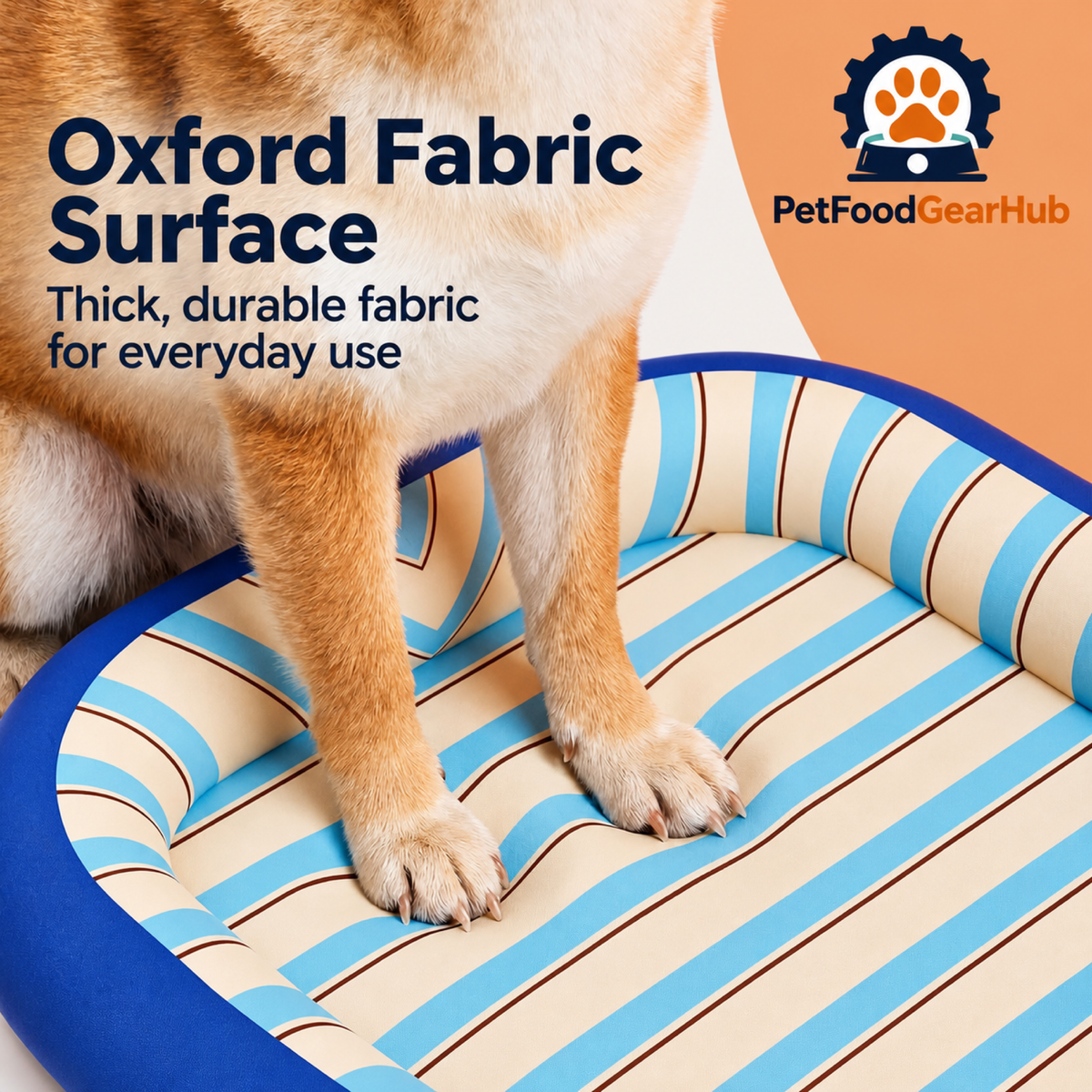 PetFoodGearHub Oxford fabric surface of a striped pet bed