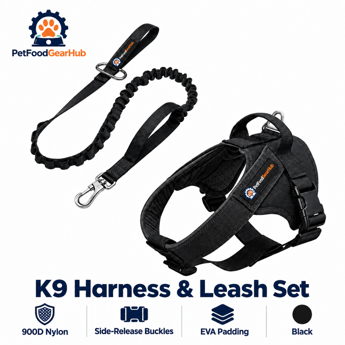 PetFoodGearHub Upgraded K9 Dog Harness & Leash Set in Black