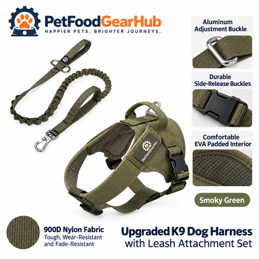 PetFoodGearHub Upgraded K9 Dog Harness & Leash Set in Olive Green