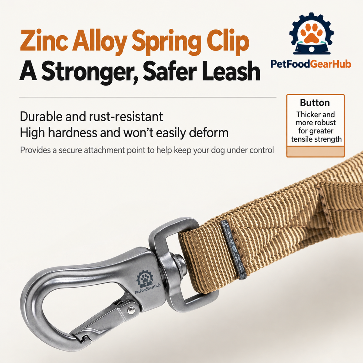 PetFoodGearHub Metal spring clip on a dog leash