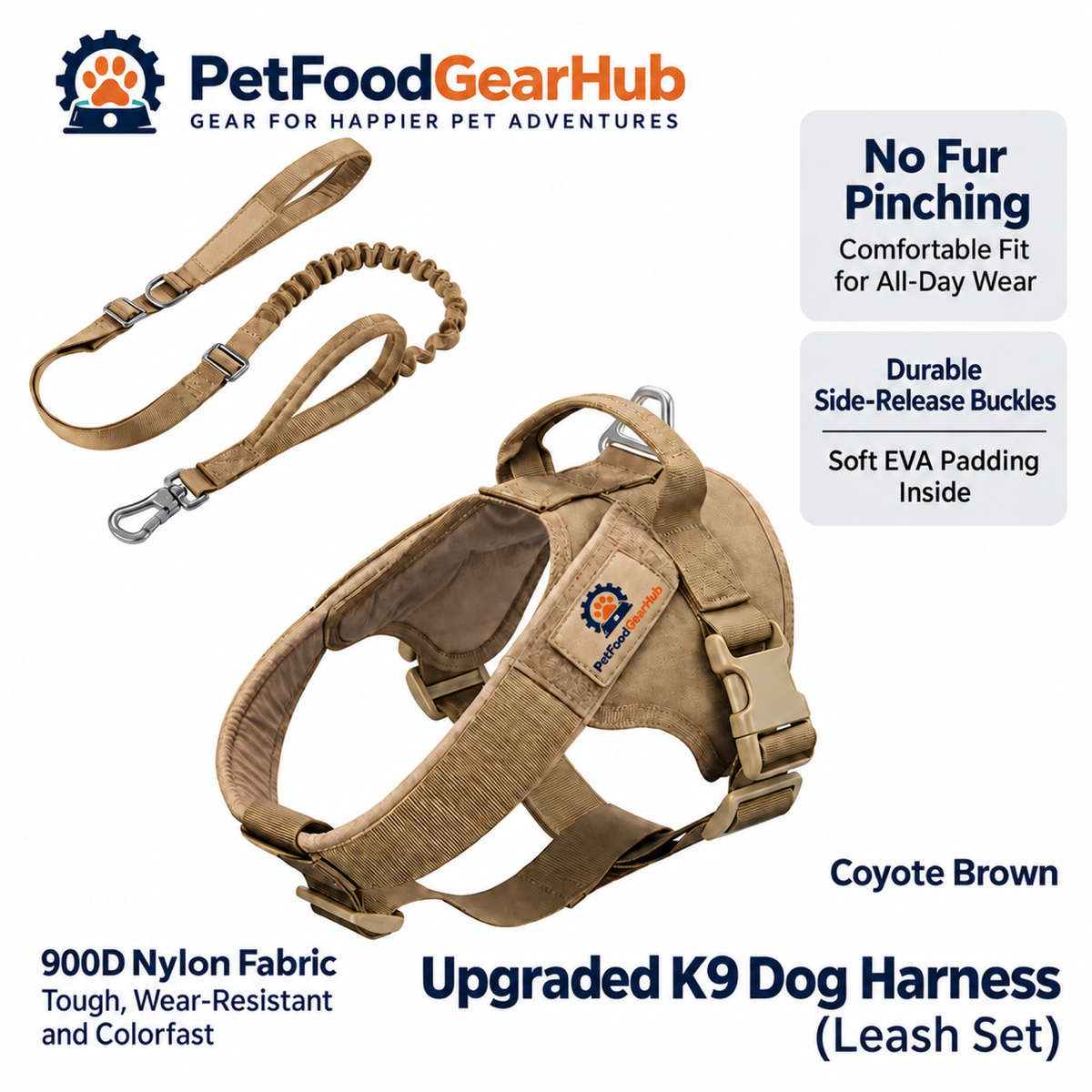 PetFoodGearHub Upgraded K9 Dog Harness & Leash Set in Brown