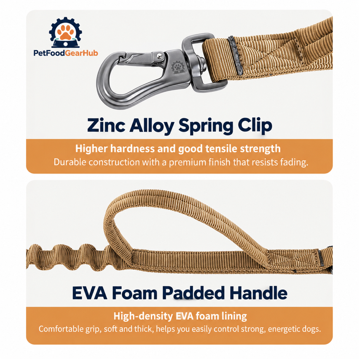 PetFoodGearHub Metal leash clip and EVA-padded handle
