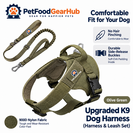 PetFoodGearHub Upgraded K9 Dog Harness & Leash Set in Olive Green