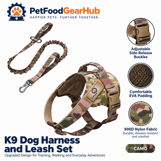 PetFoodGearHub Upgraded K9 Dog Harness & Leash Set in Camouflage