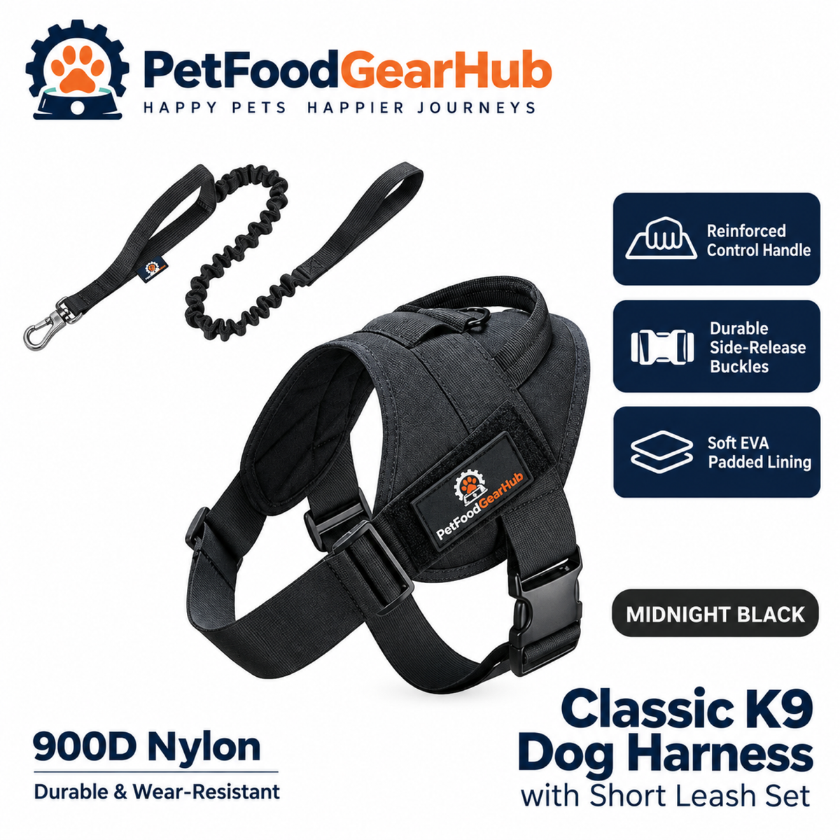 PetFoodGearHub Classic K9 Dog Harness & Leash Set in Black
