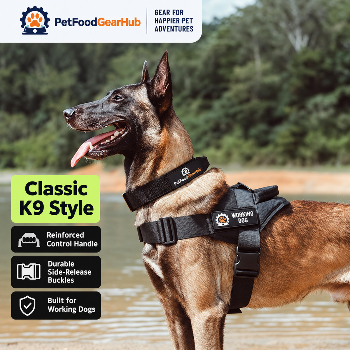 PetFoodGearHub Dog wearing a Classic K9 harness outdoors