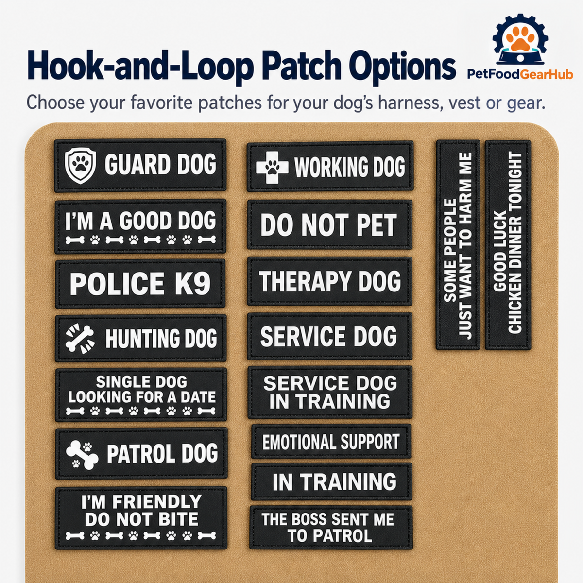 PetFoodGearHub Hook-and-loop patch options