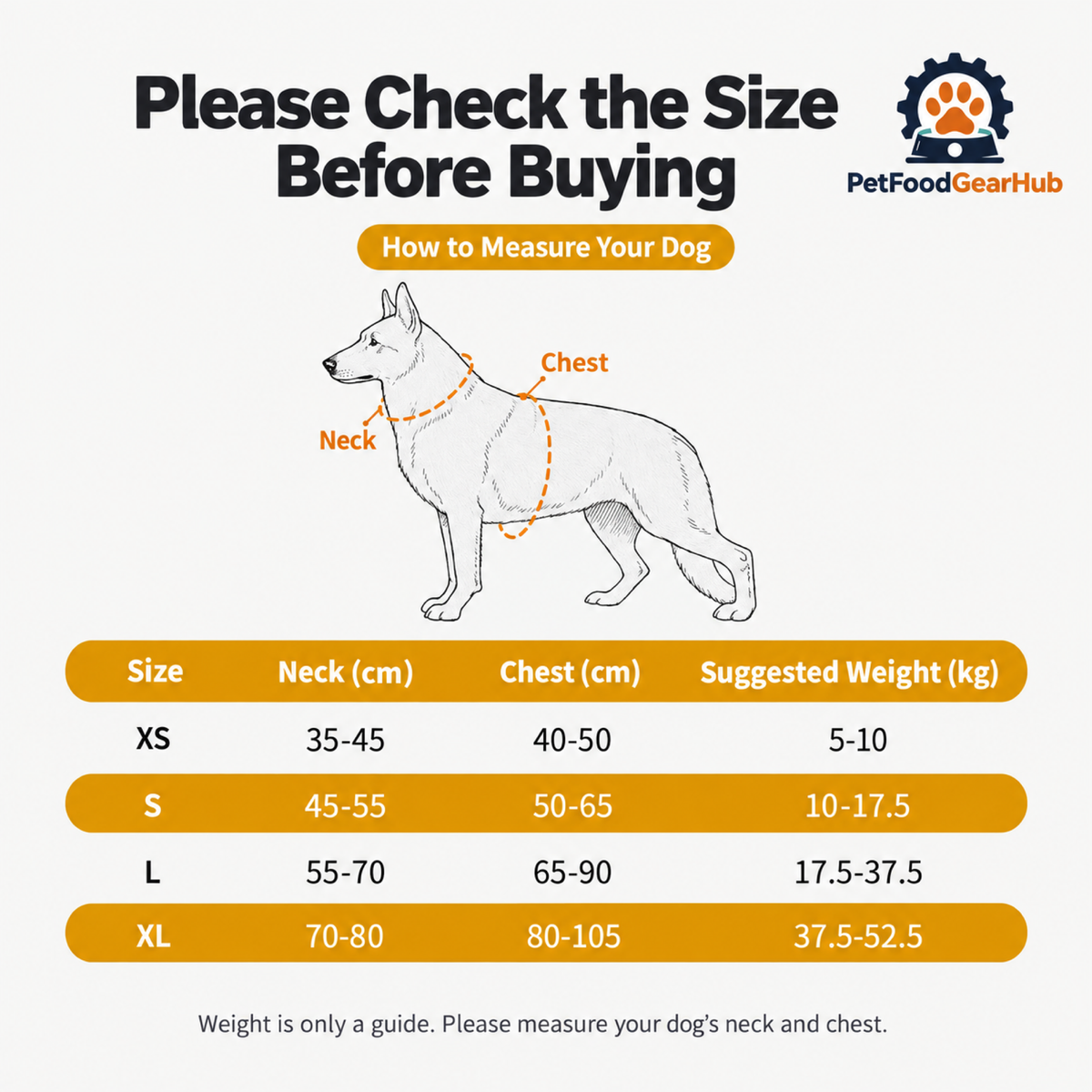 PetFoodGearHub Classic K9 harness size chart