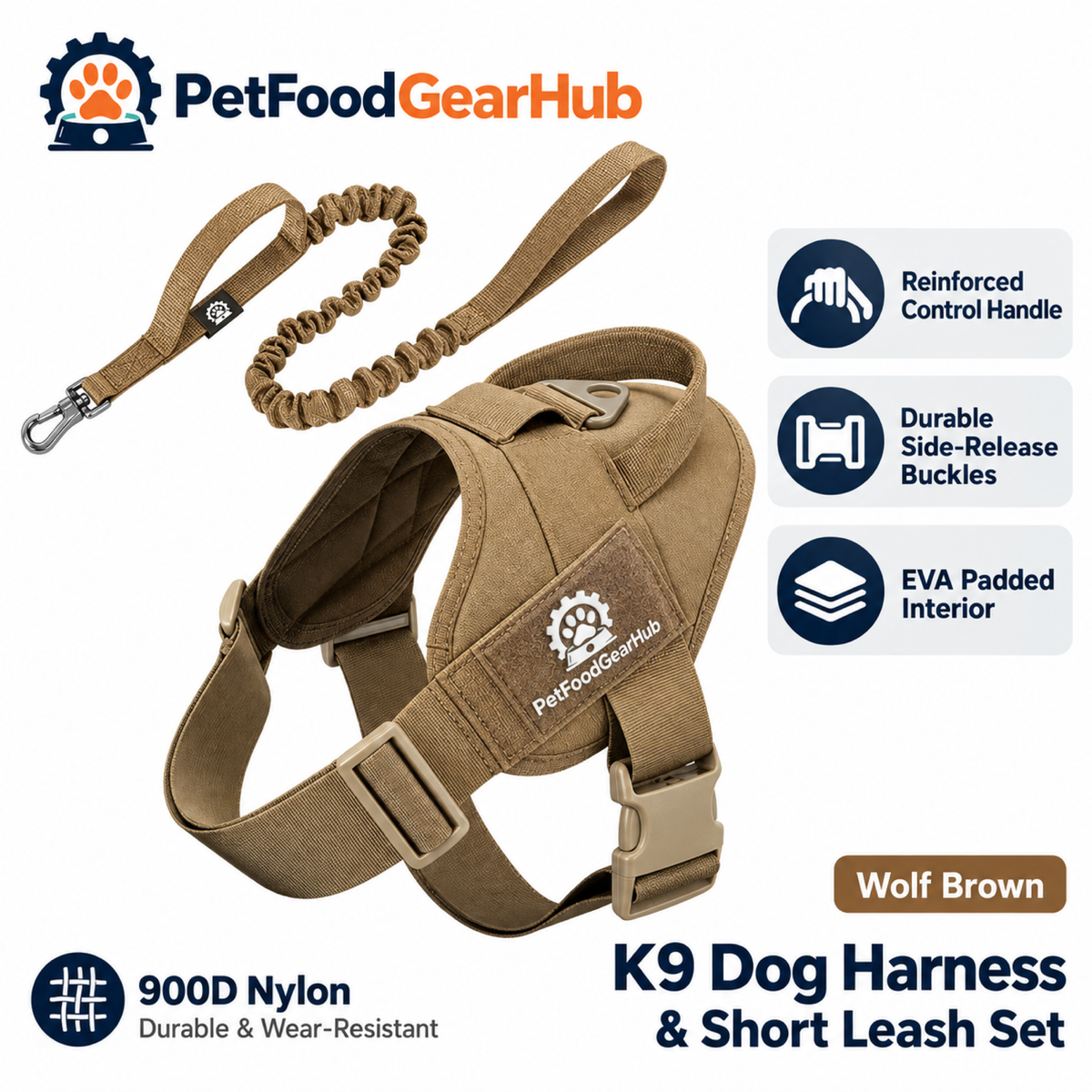 PetFoodGearHub Classic K9 Dog Harness & Leash Set in Brown