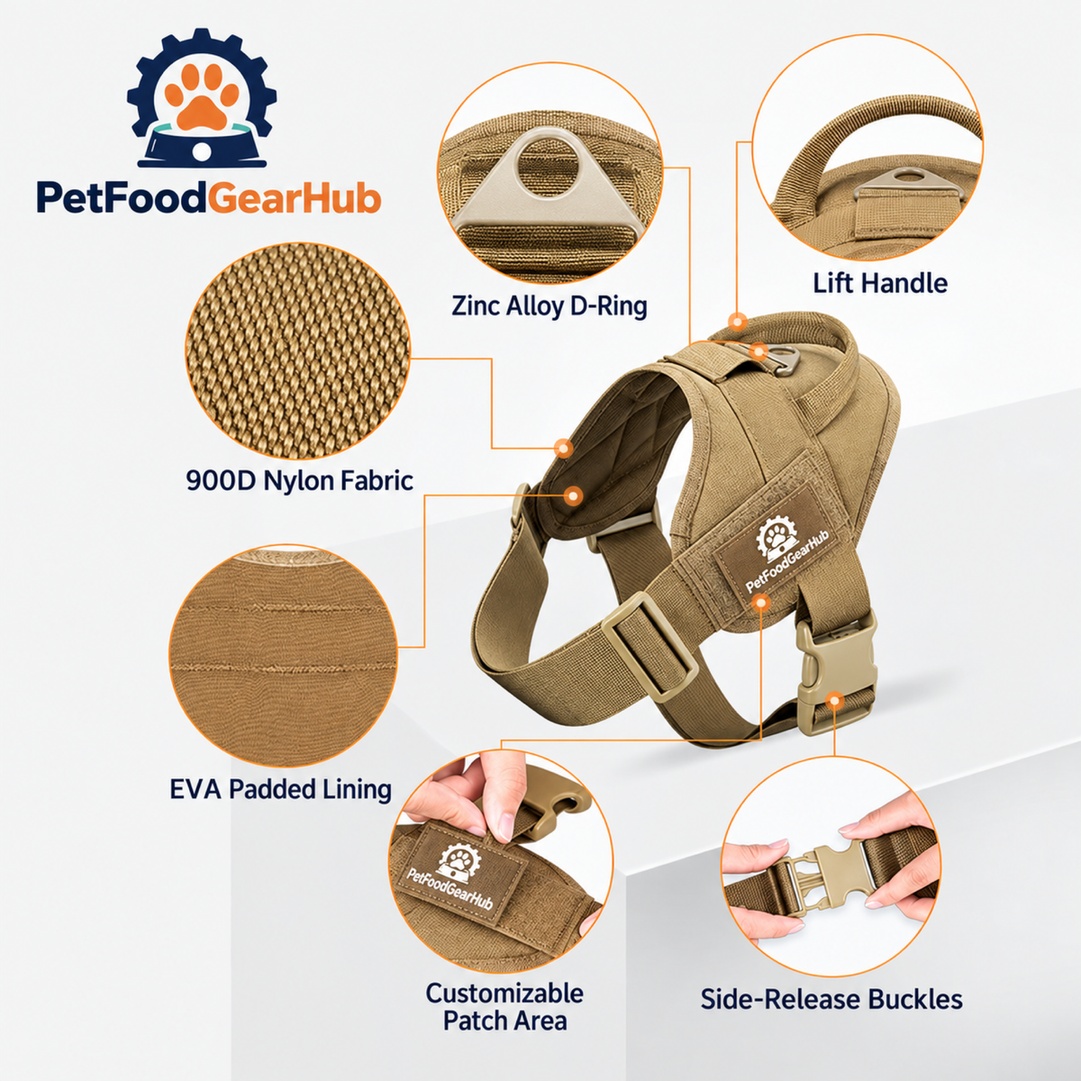 PetFoodGearHub Classic K9 harness material and buckle details