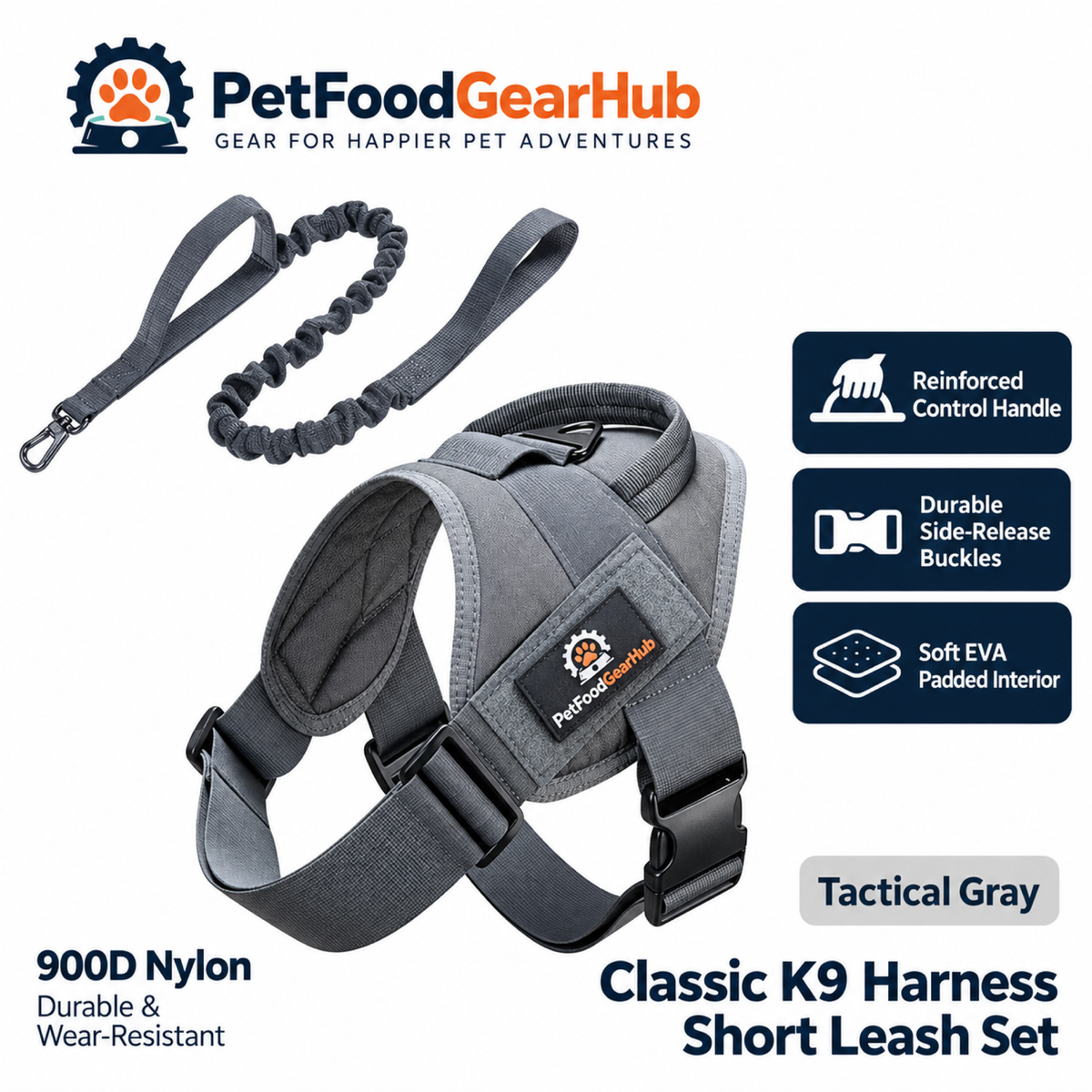 PetFoodGearHub Classic K9 Dog Harness & Leash Set in Gray