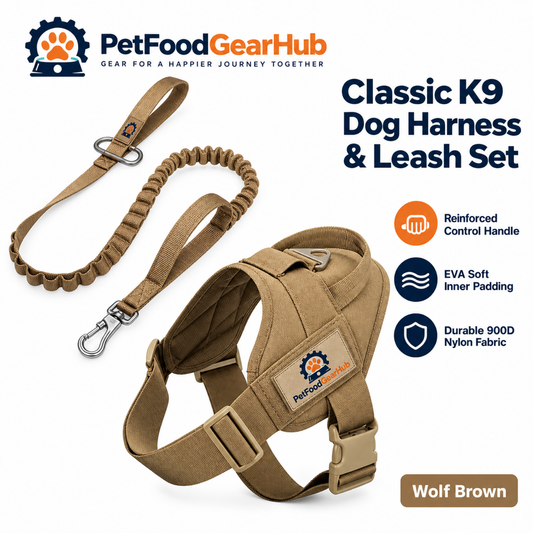 PetFoodGearHub Classic K9 Dog Harness & Leash Set in Brown