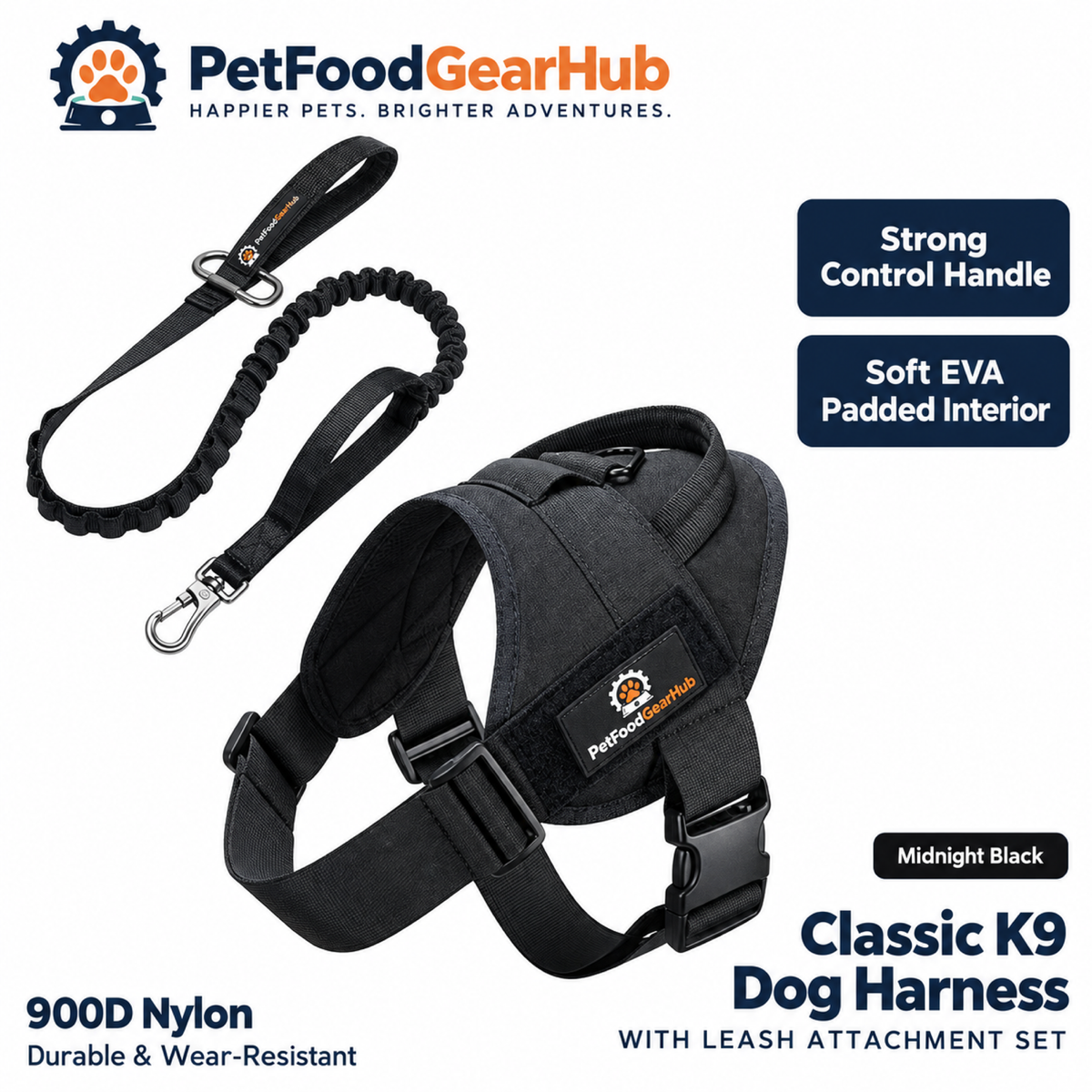 PetFoodGearHub Classic K9 Dog Harness & Leash Set in Black